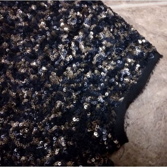 ZADIG & VOLTAIRE SILK BLEND TRUSTY SEQUIN GOLD SILVER EYELASH TRIM BOXY FIT TOP - Picture 13 of 16